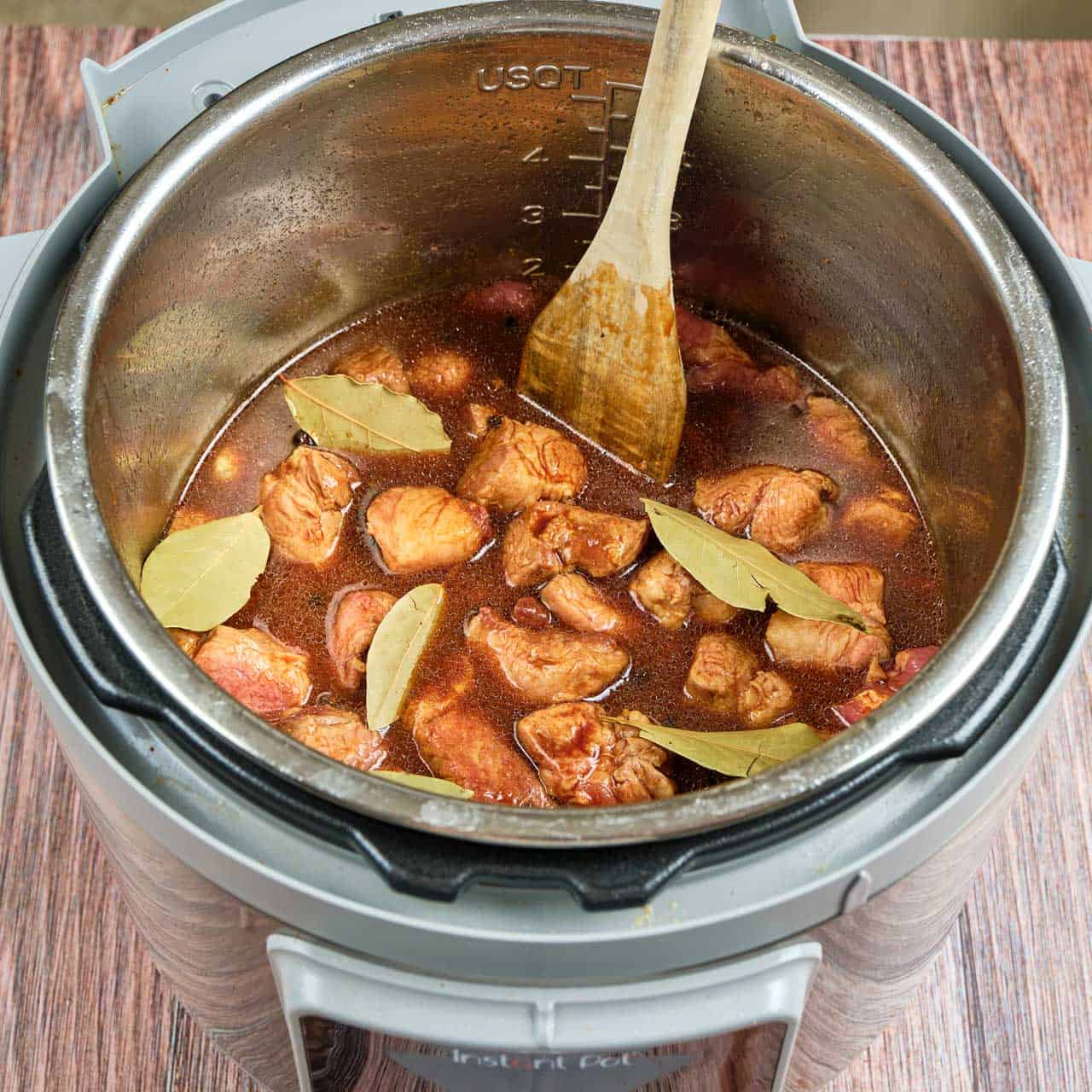 Instant Pot Filipino Pork Adobo with Garlic and Bay Leaves