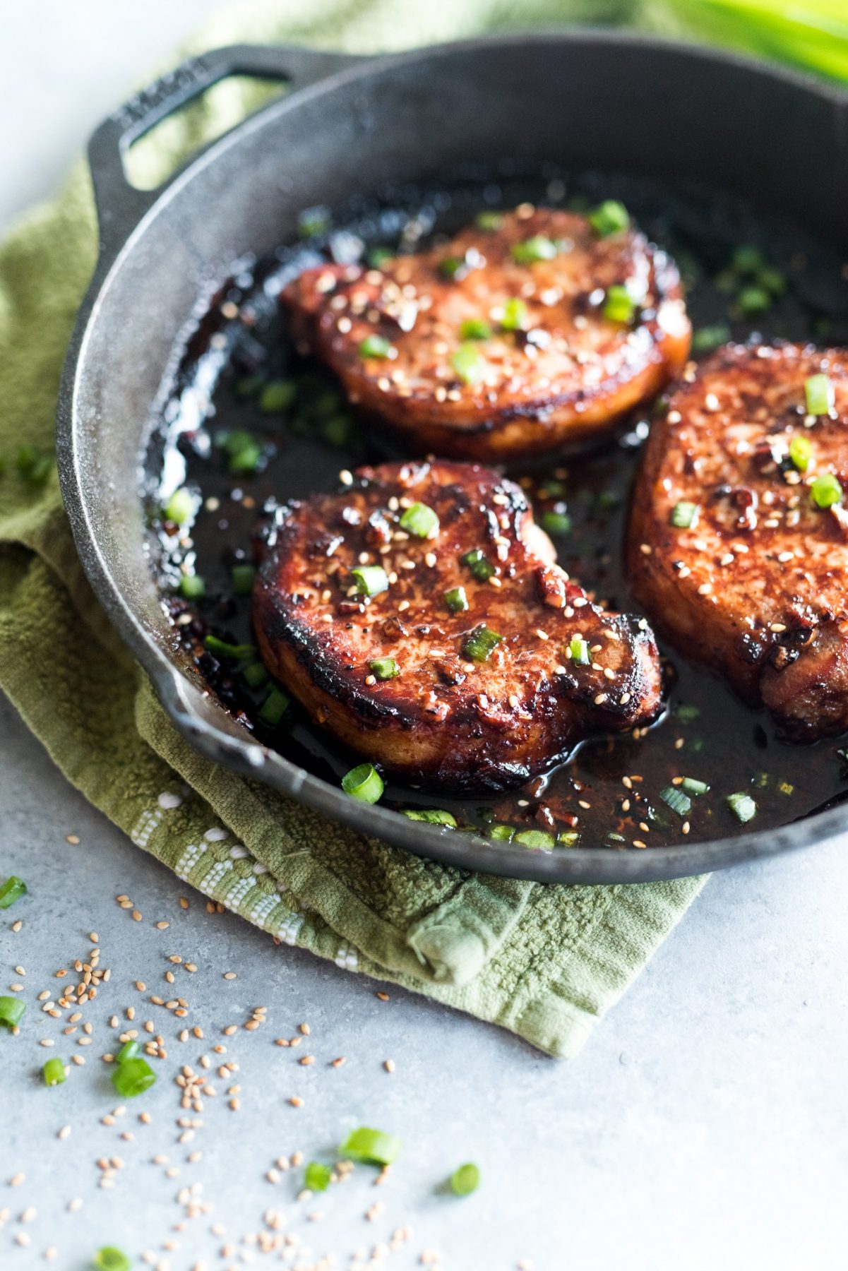 Pan-Seared Pork Chops with Honey-Soy Glaze and Scallion