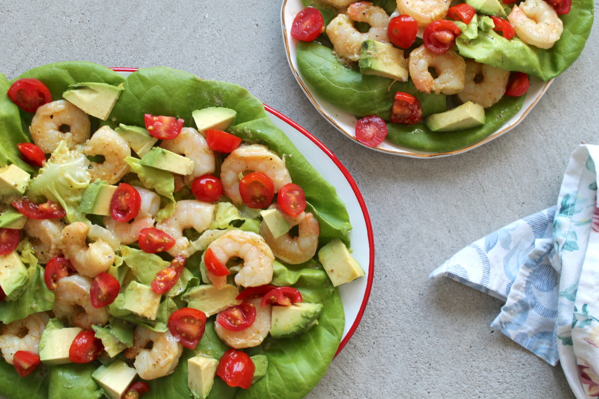 Sautéed Shrimp with Avocado and Tomato Salad