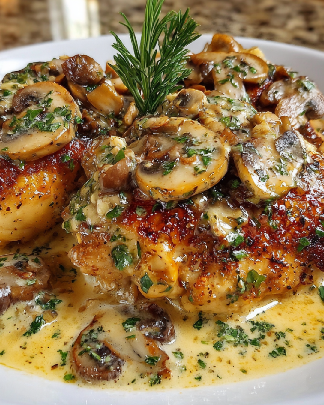 Sautéed Chicken with Garlic and Mushroom Cream Sauce