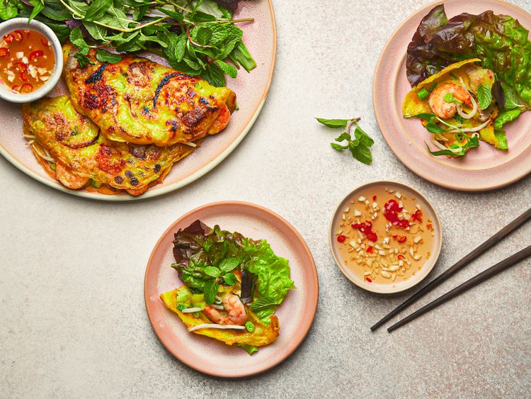 Pan-Fried Vietnamese Banh Xeo with Shrimp and Pork
