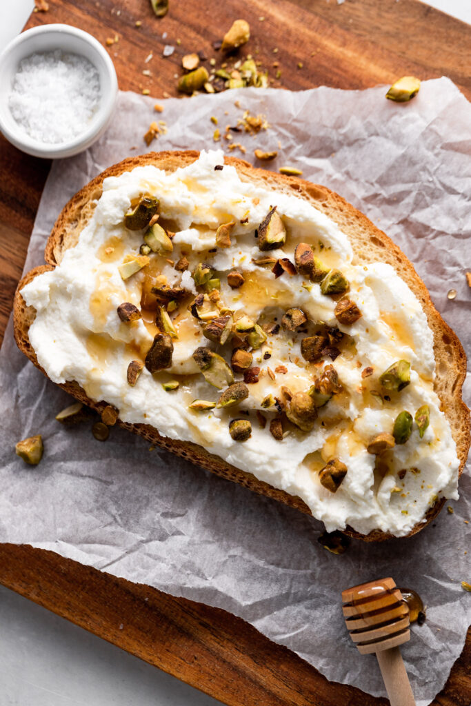 Savory Pistachio and Ricotta Toast with Honey Drizzle