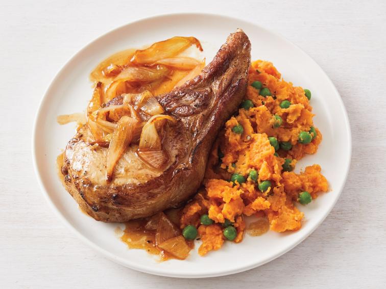 Grilled Herb-Marinated Pork Chops with Sweet Potato Mash