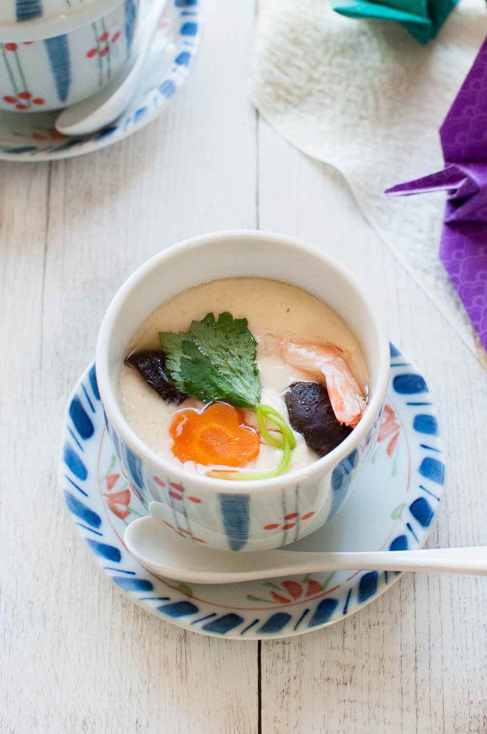 Egg Custard Chawanmushi with Shiitake and Spinach