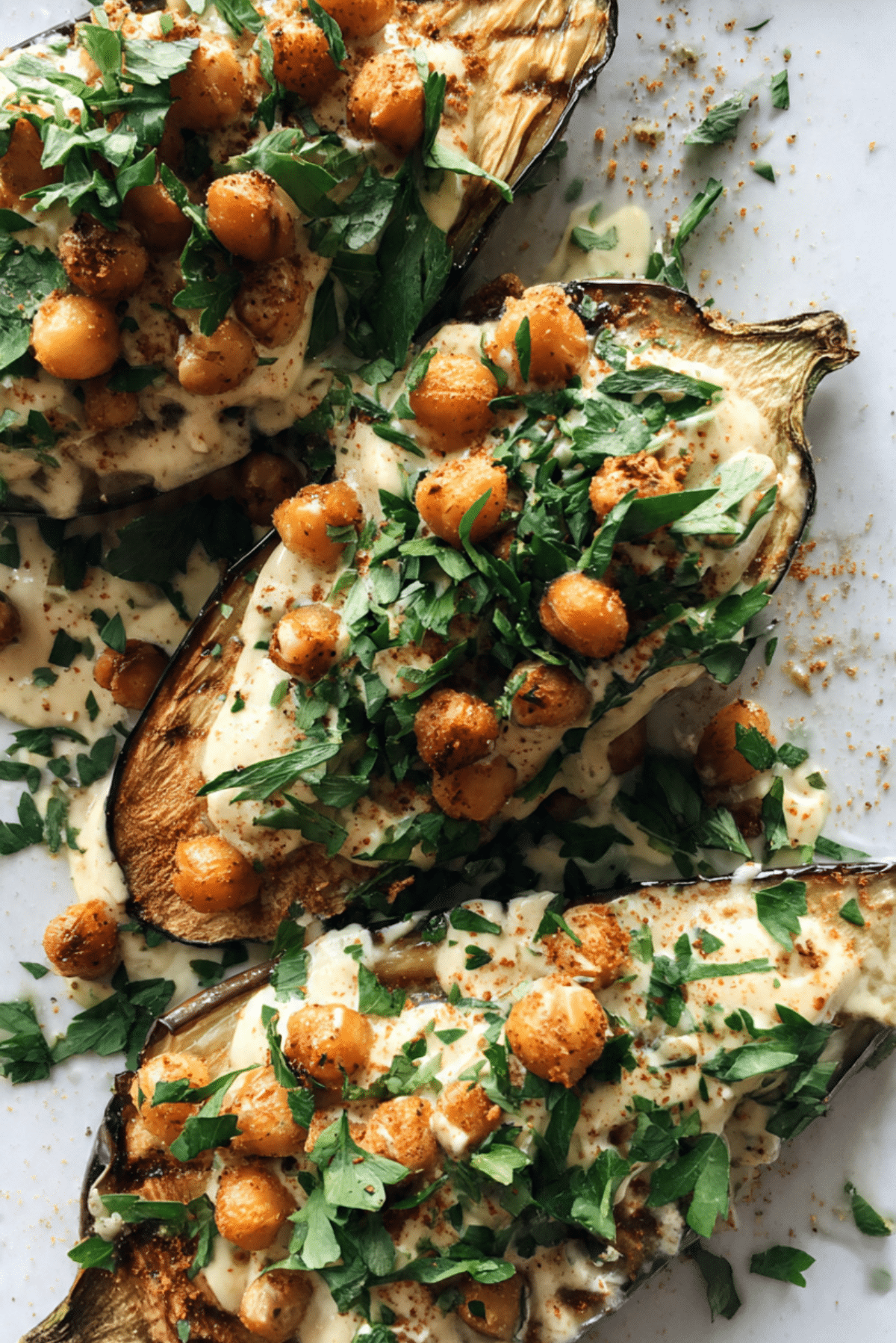 Smoky Eggplant & Chickpea Bowl with Tahini Drizzle