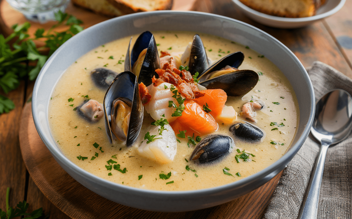 Irish-Style Seafood Chowder with Potatoes and Dill