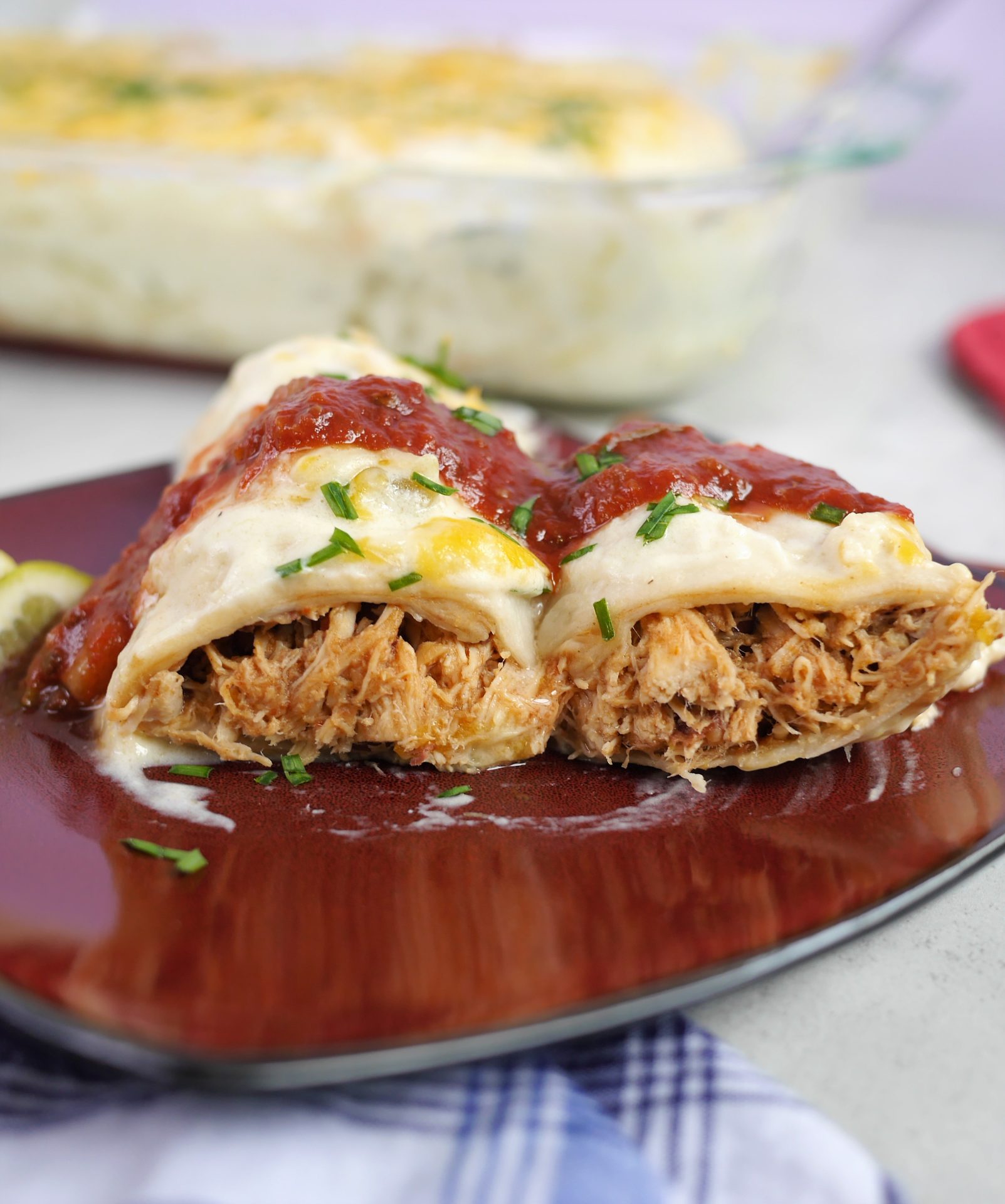Slow-Cooked Chicken Enchiladas with Roasted Chile Sauce