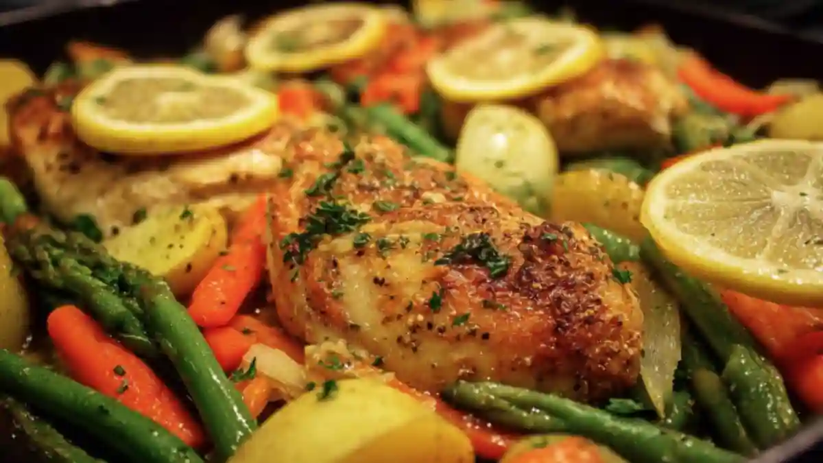 Pan-Seared Lemon Garlic Chicken with Roasted Veggies