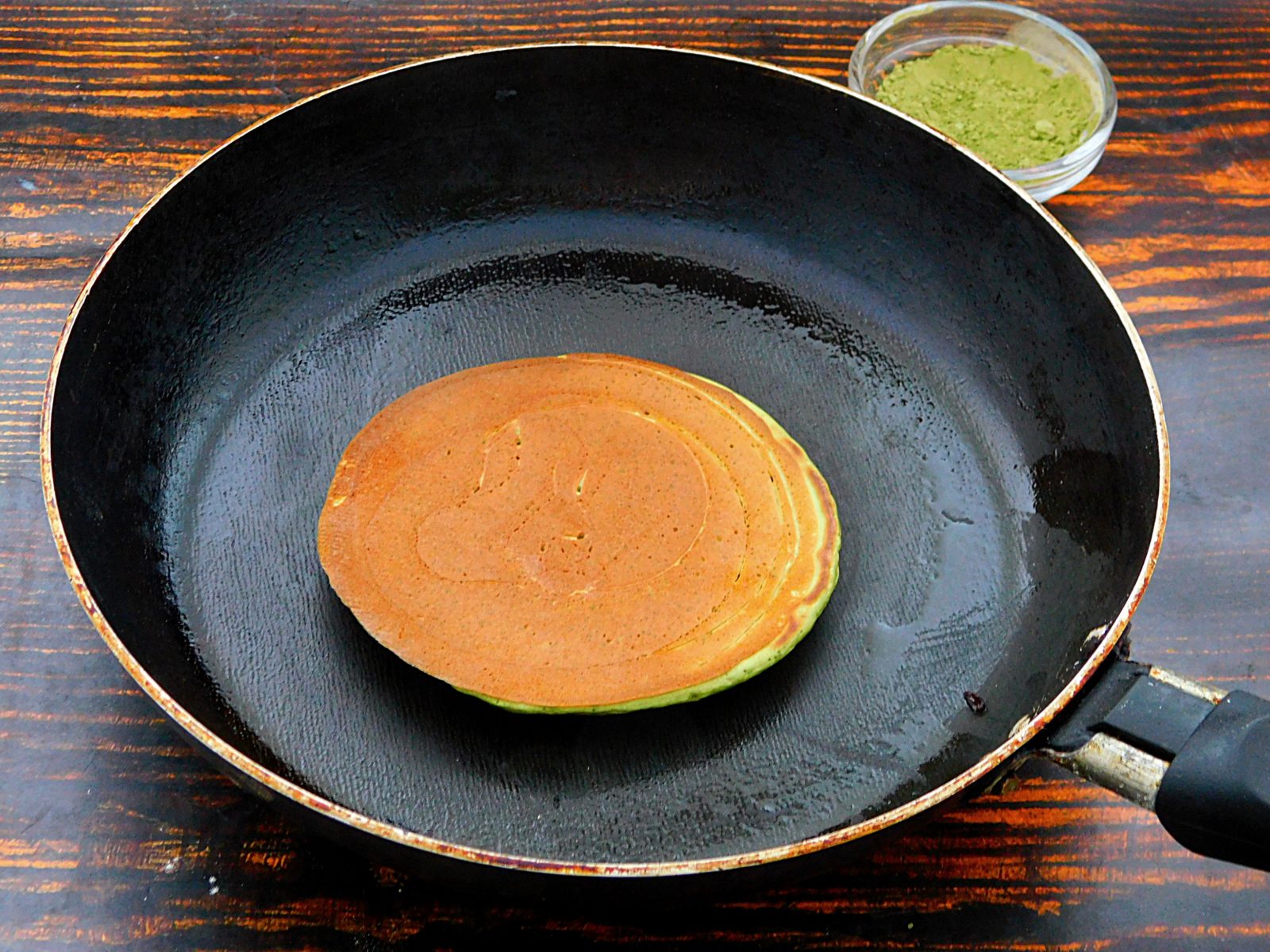 Matcha Green Tea Pancakes with Azuki Red Bean Sauce