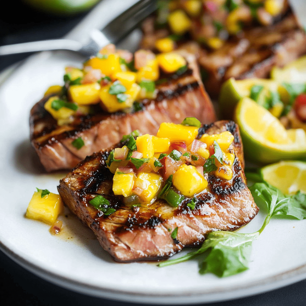 Grilled Tuna Steaks with Tropical Mango and Avocado Salsa