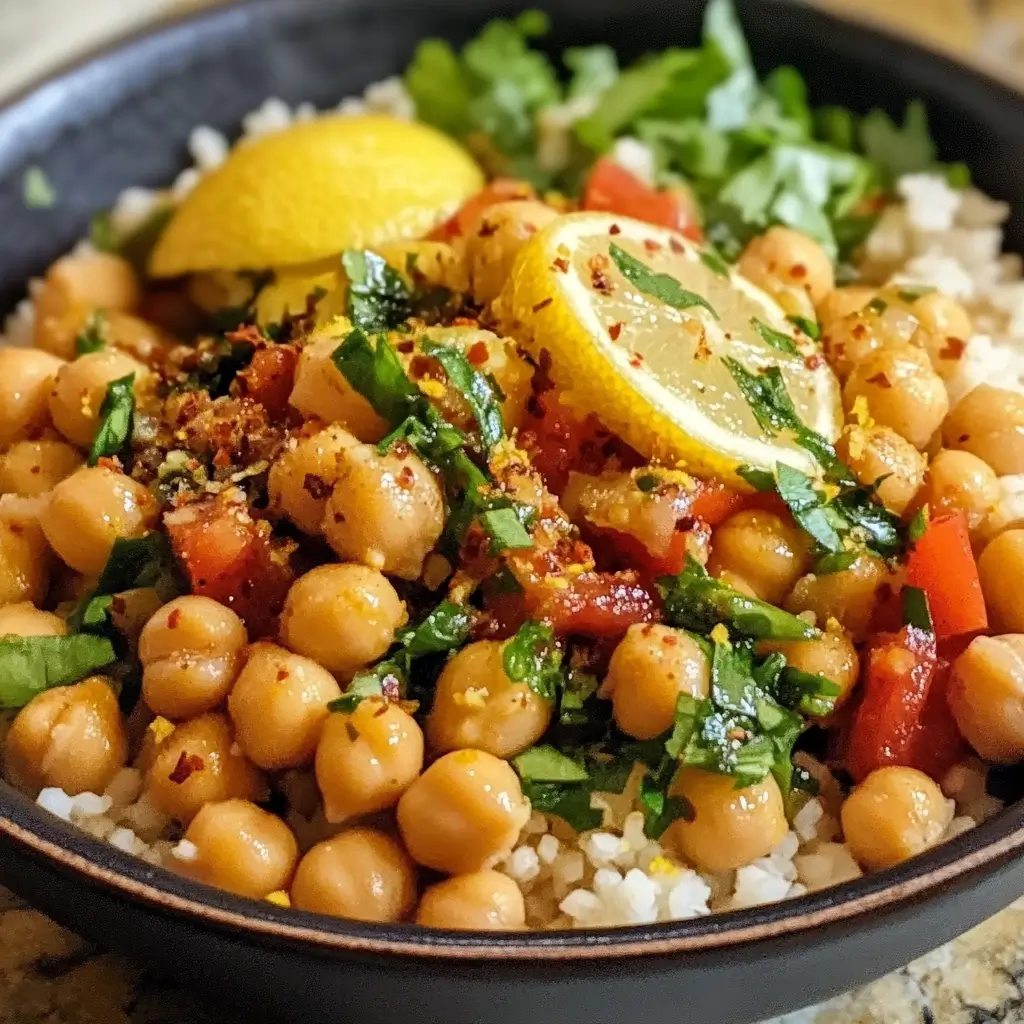 Baked Lemon-Garlic Mediterranean Chickpea Bowl