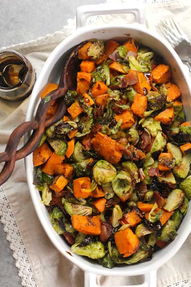 Maple-Glazed Sweet Potato and Brussels Sprout Sheet Pan