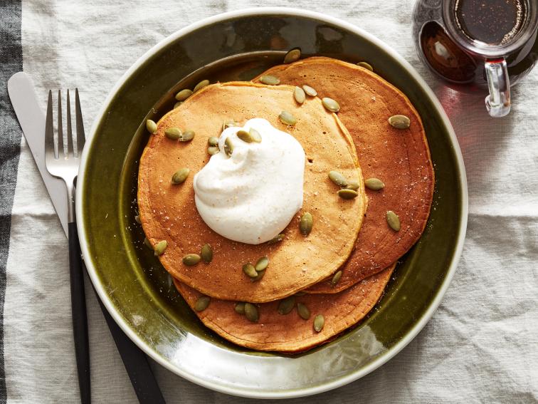 Maple-Glazed Pumpkin Pancakes with Cinnamon Whipped Cream