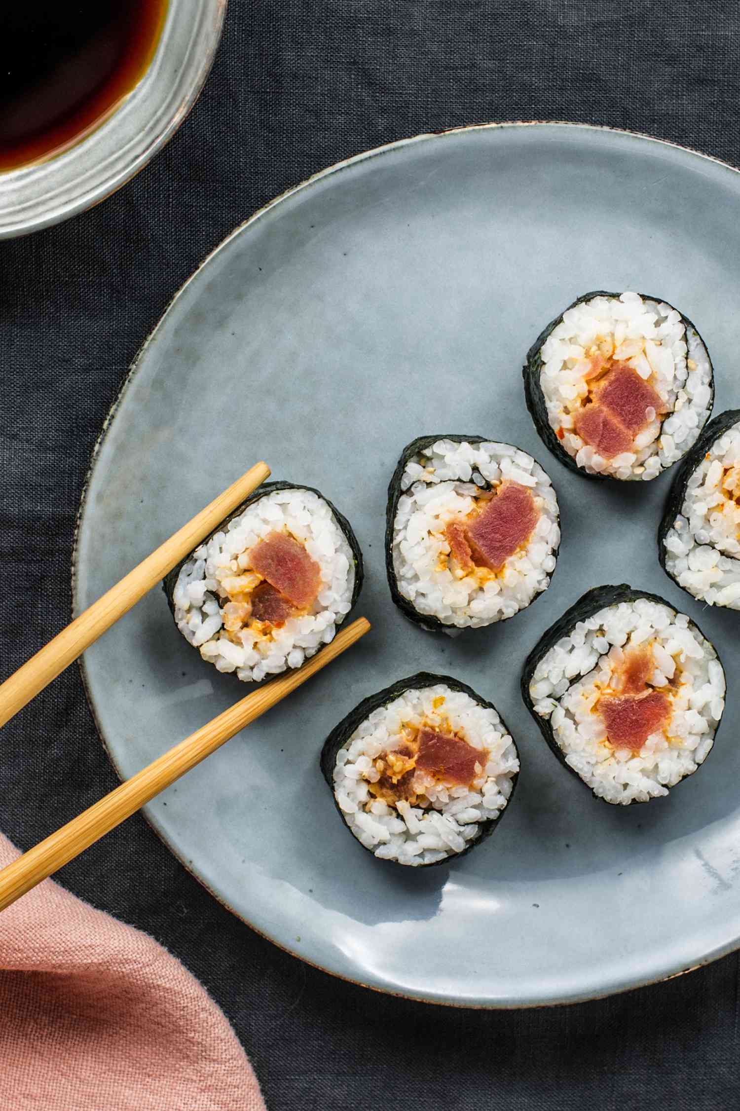 Seared Spicy Tuna Roll with Sriracha Mayo Drizzle