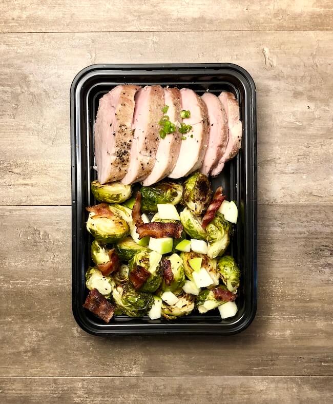 Baked Herb-Crusted Pork Tenderloin with Roasted Brussels Sprouts