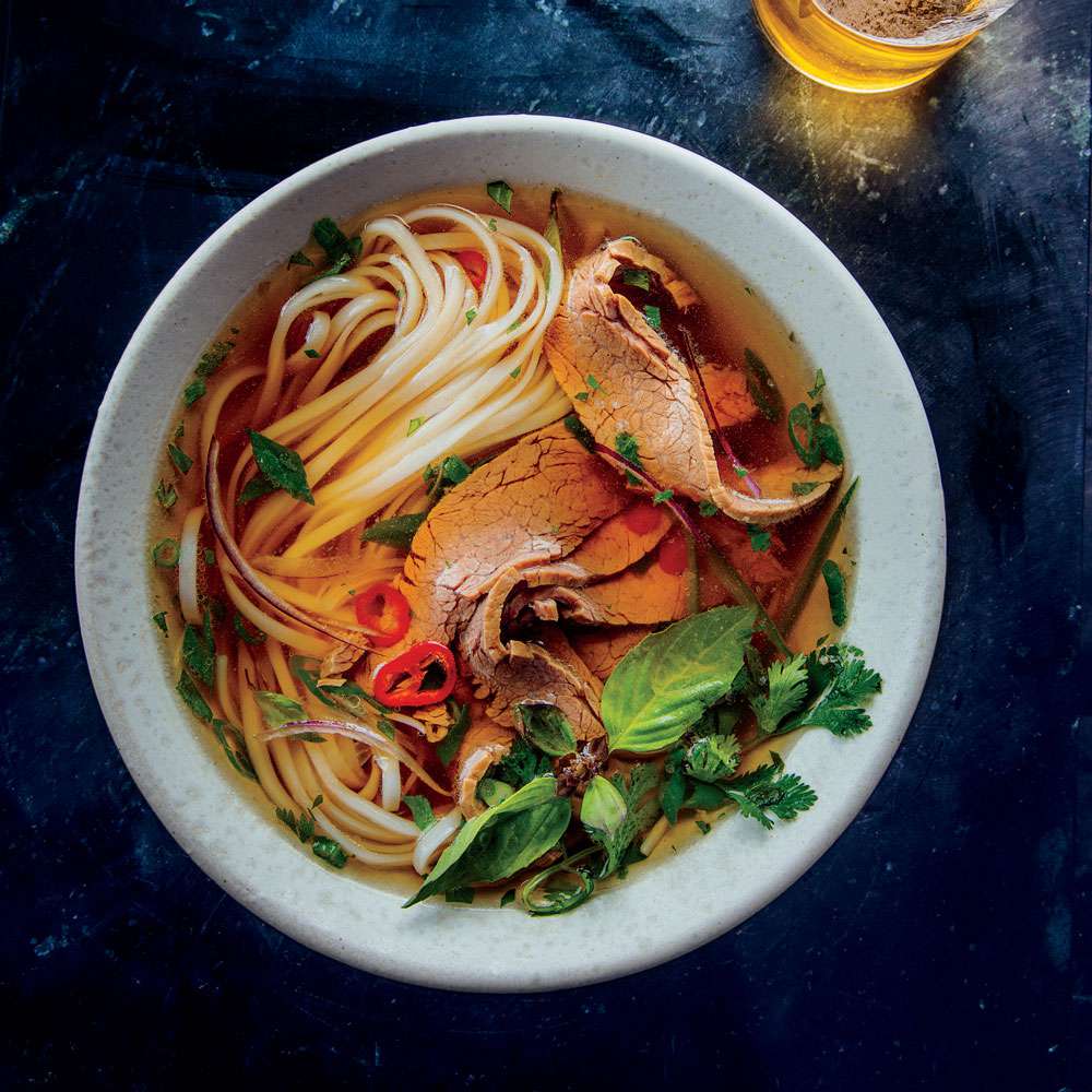 Slow-Simmered Pho Broth with Marinated Filet Mignon