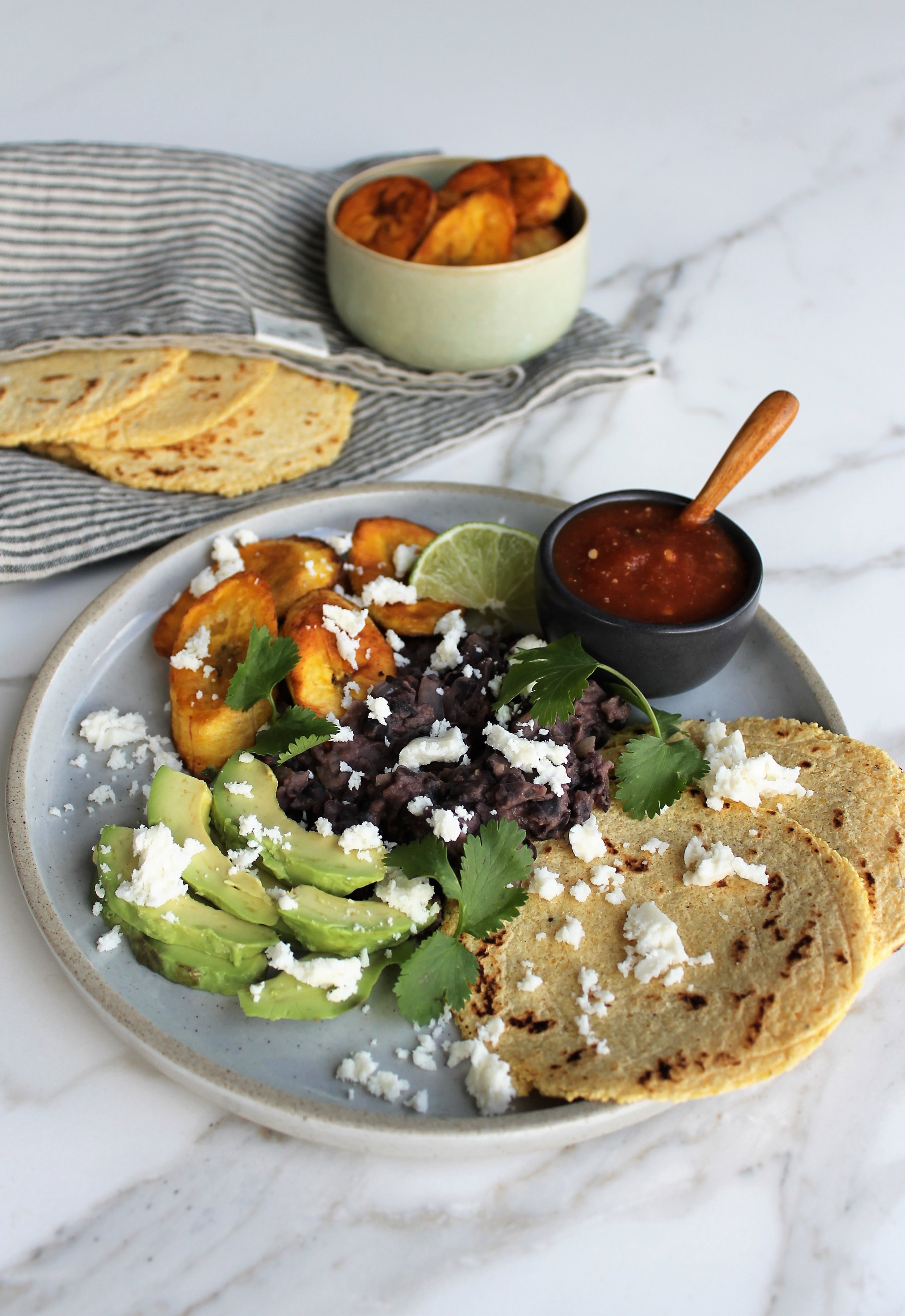 Pan-Seared Plantains with Spiced Black Beans and Avocado