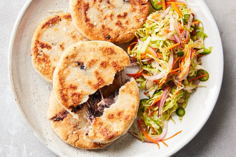 Pan-Fried Pupusas with Refried Black Beans and Curtido