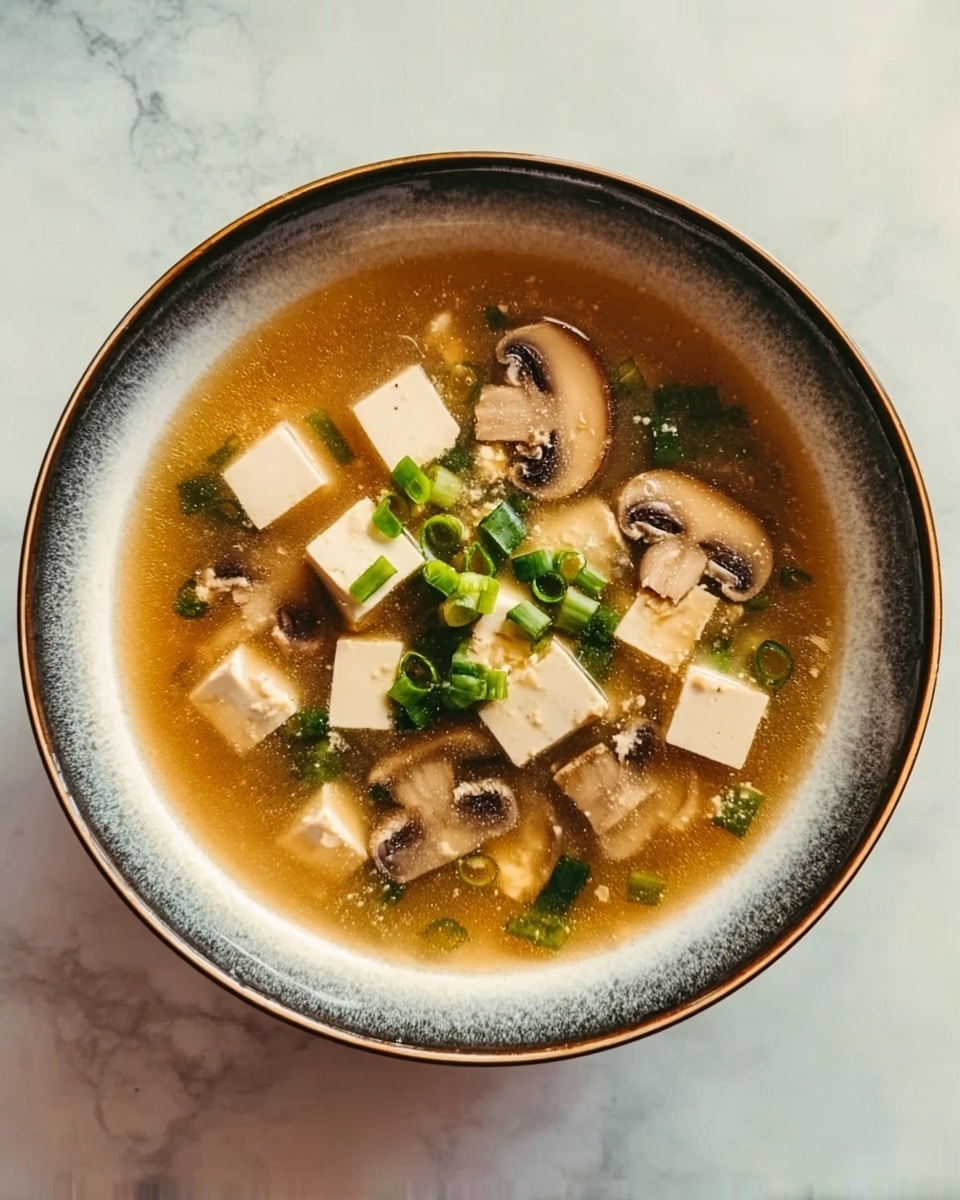 Sautéed Mushroom and Miso Broth Soup with Silken Tofu