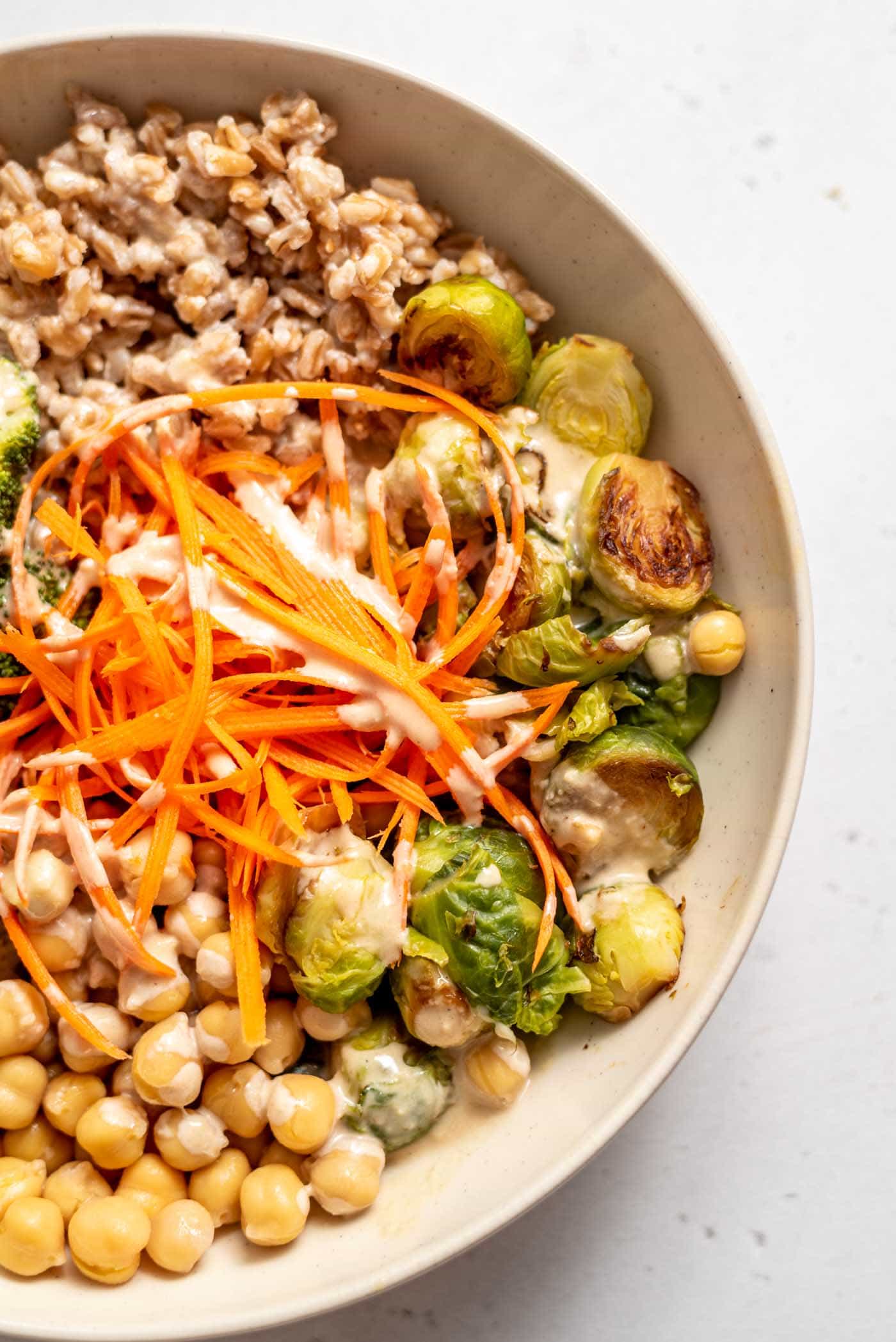 Mediterranean Chickpea & Farro Bowl with Lemon-Tahini Dressing