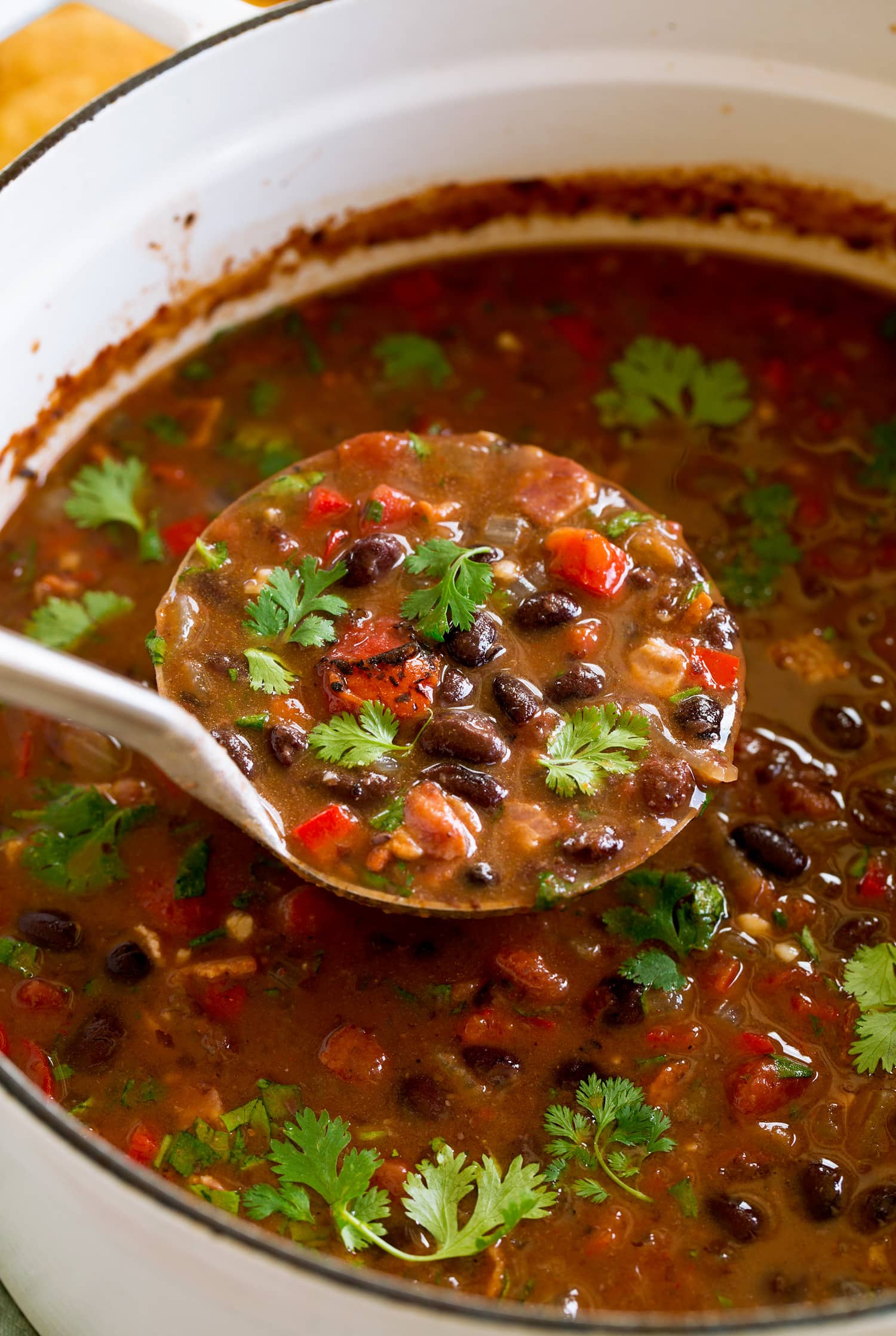 Salvadoran Black Bean Soup with Roasted Peppers and Cilantro