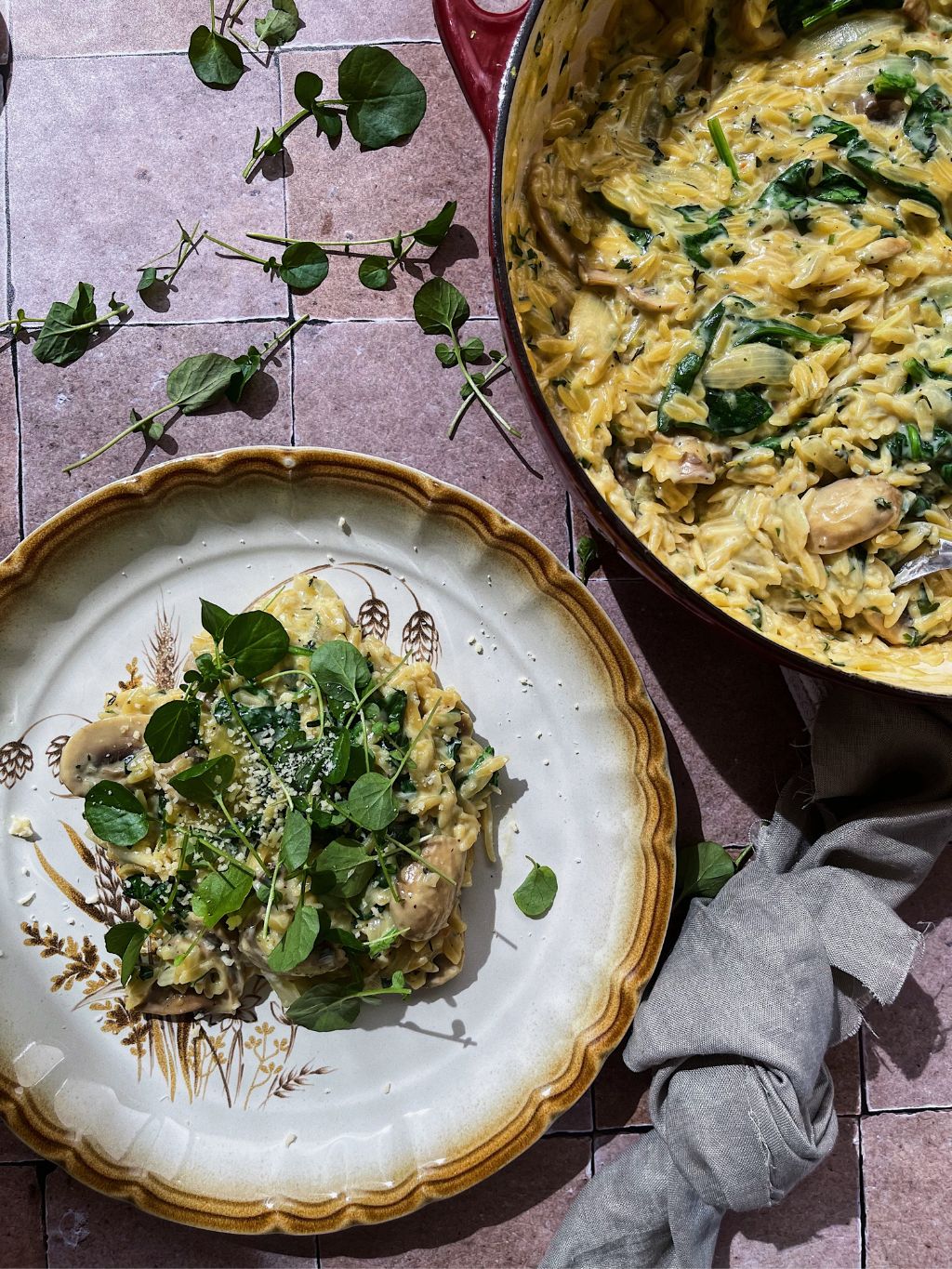 One-Pot Creamy Mushroom and Spinach Orzo
