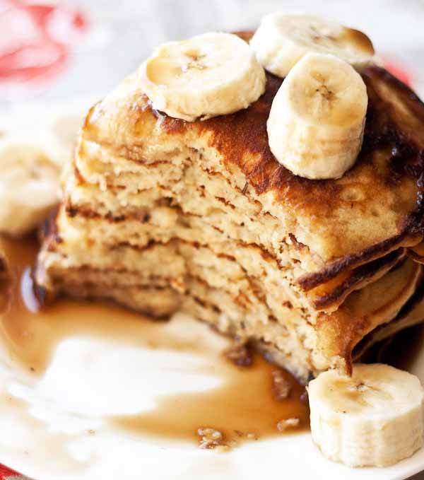 Banana and Coconut Pancakes with Rum-Infused Maple Syrup
