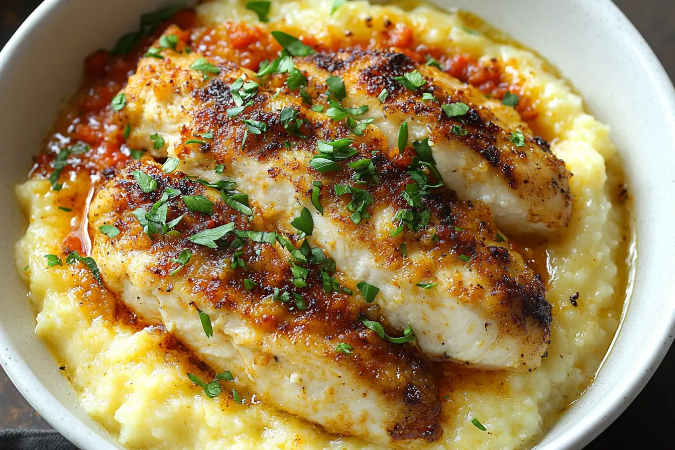 Cajun-Spiced Chicken with Creamy Parmesan Grits