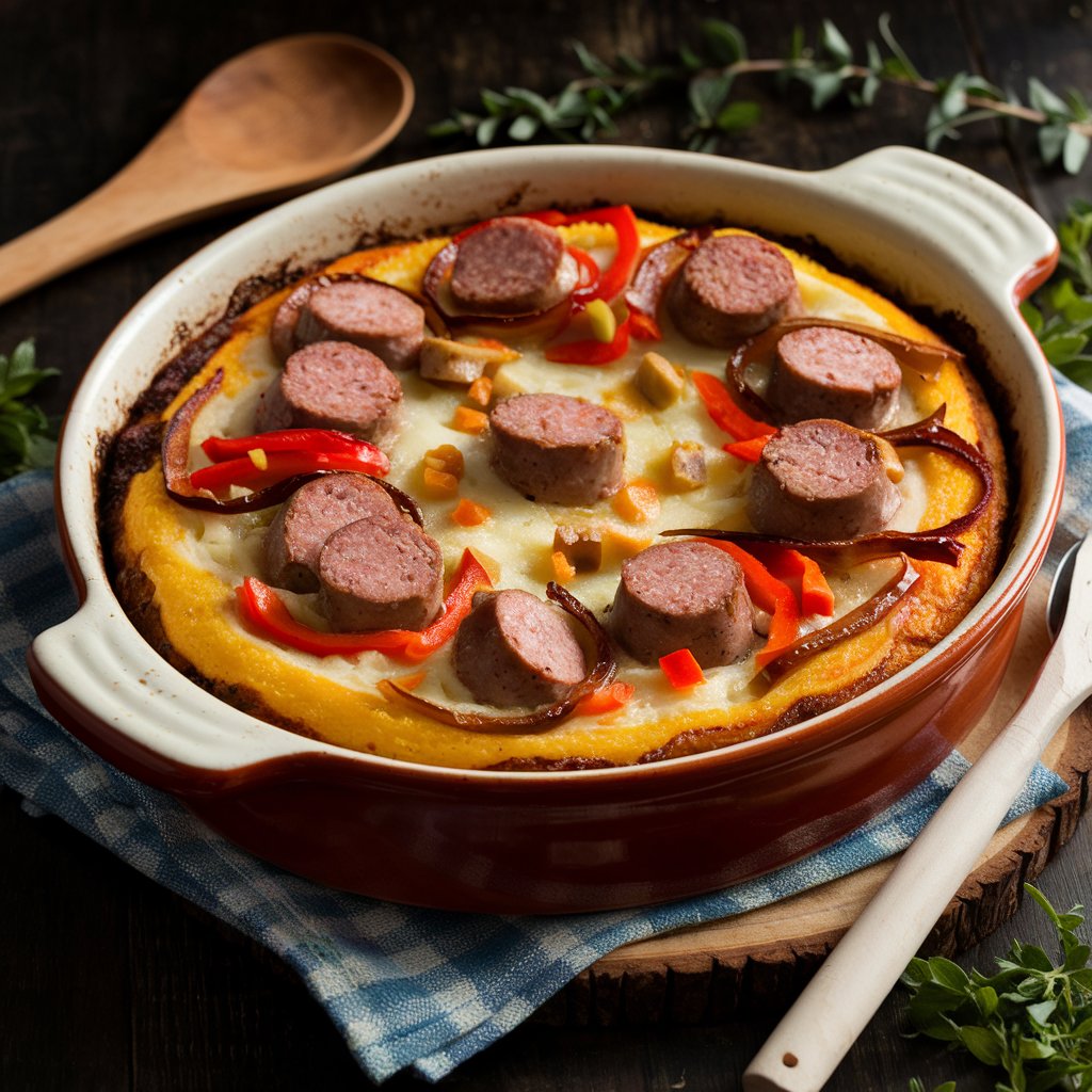 Italian Sausage and Polenta Bake with White Bean Ragout