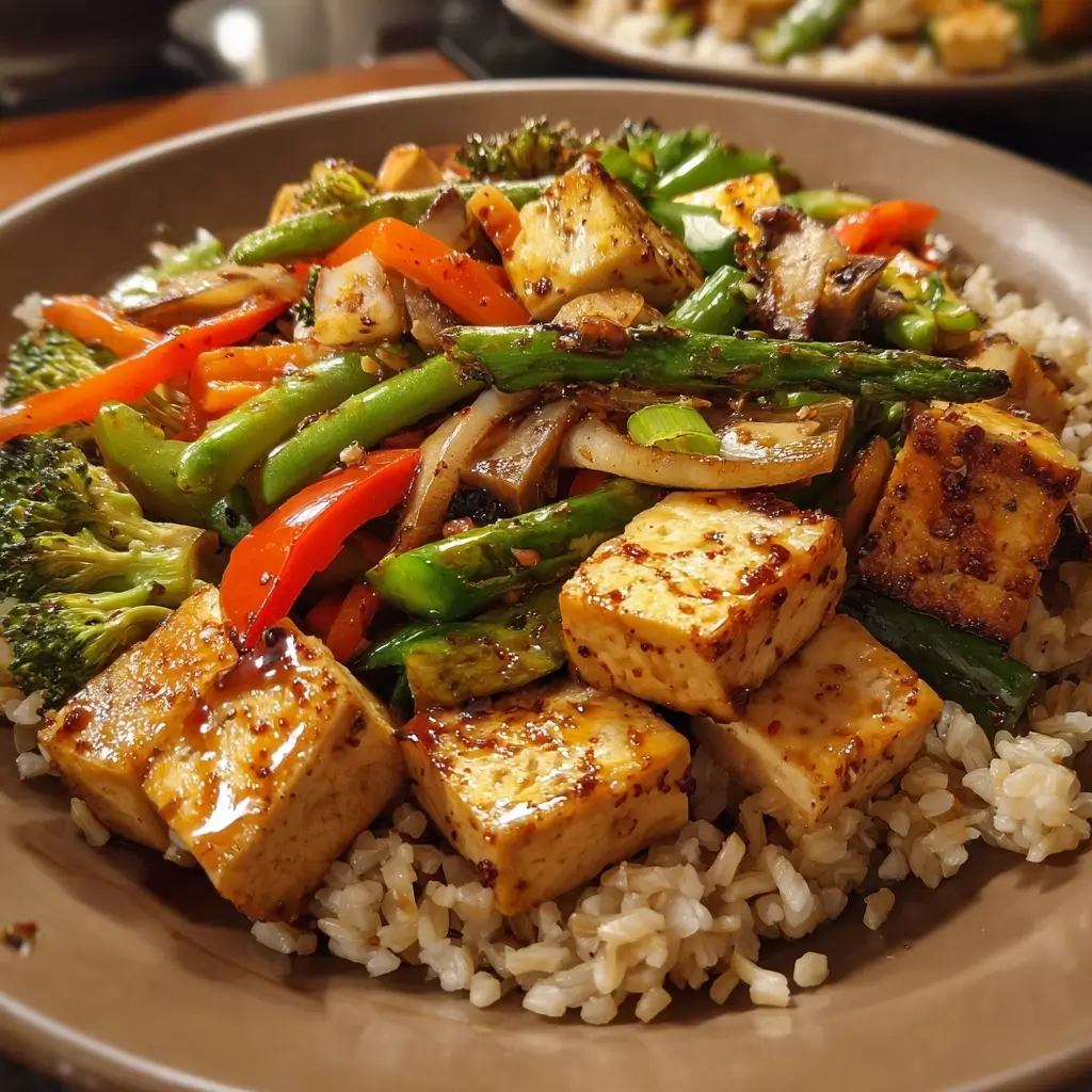 Vegetarian Stir-Fried Rice with Tofu and Seasonal Vegetables