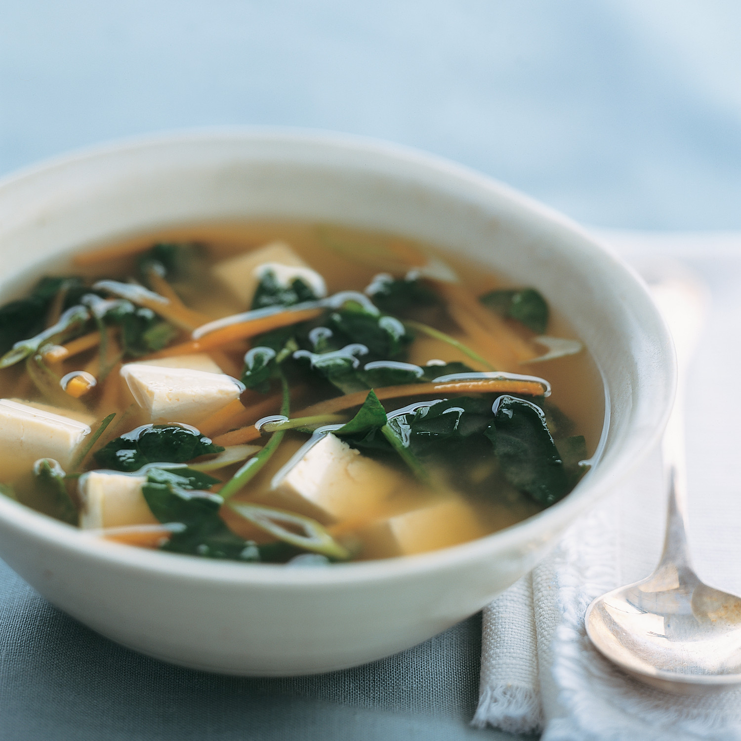 Quick Ginger Miso Soup with Tofu and Spinach