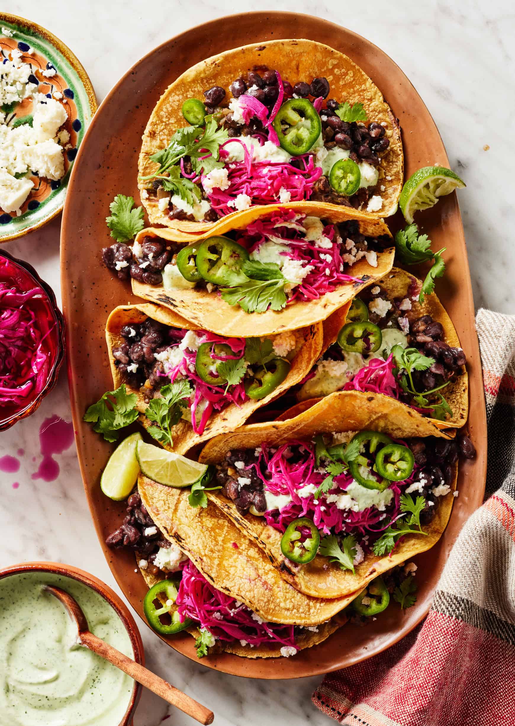 Fresh Plantain and Black Bean Tacos with Cilantro Lime Slaw
