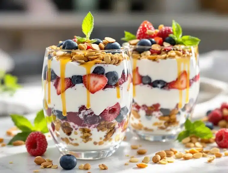 No-Bake Greek Yogurt and Berry Parfait with Honey Drizzle