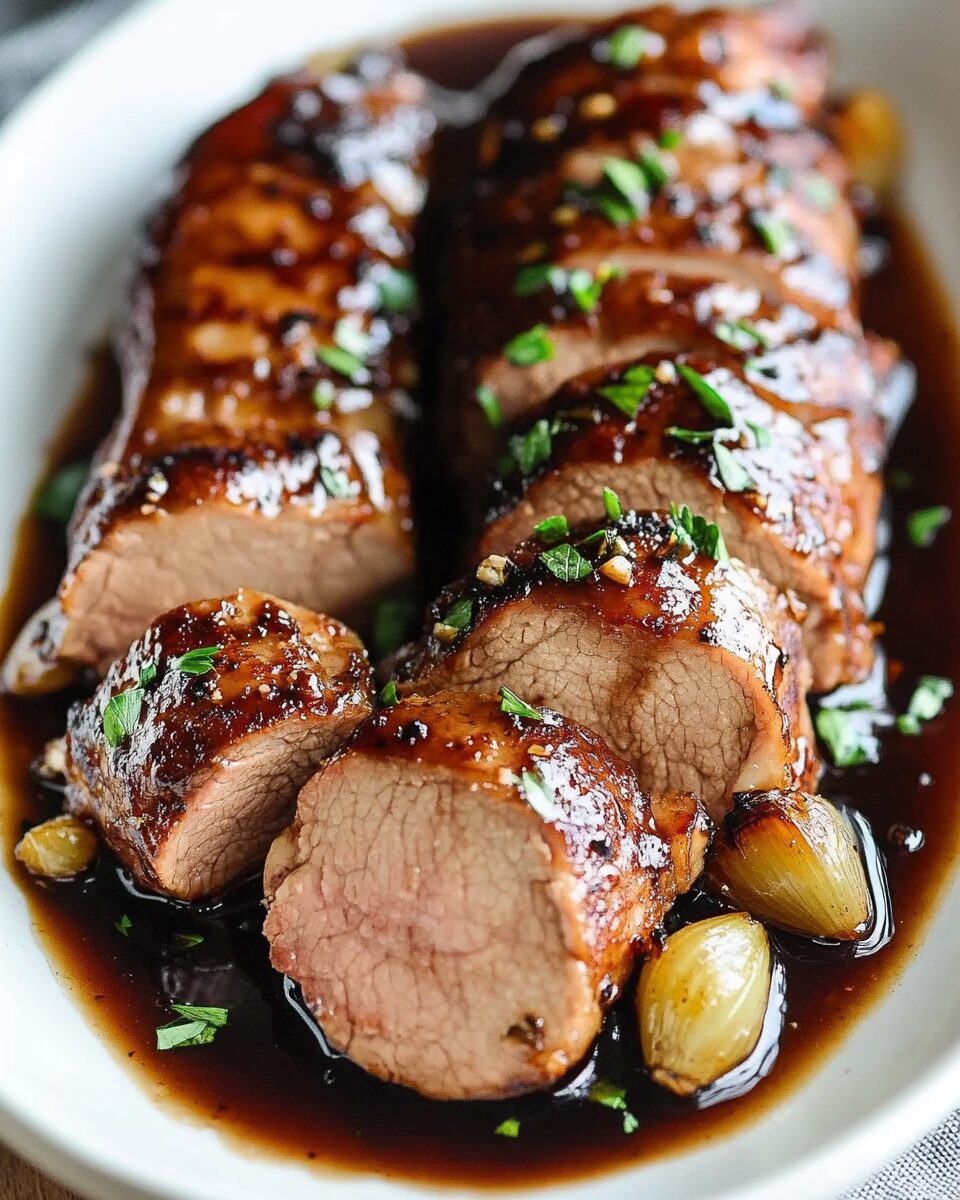 Honey-Garlic Glazed Pork Tenderloin with Roasted Shallots