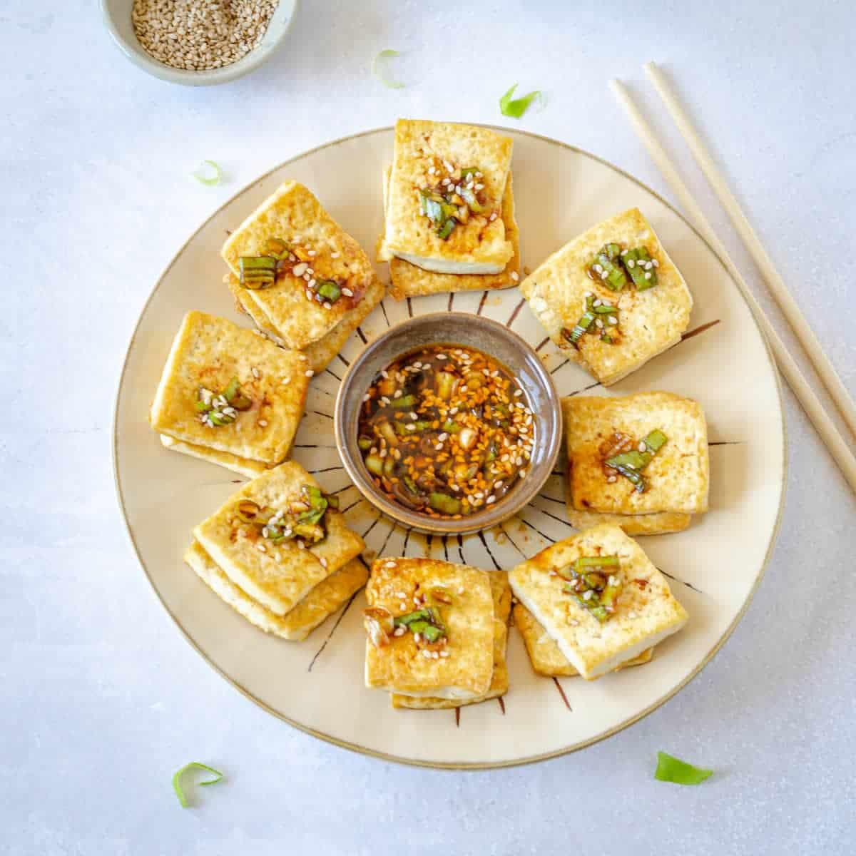 Pan-Fried Korean Tofu with Spicy Gochujang Sauce