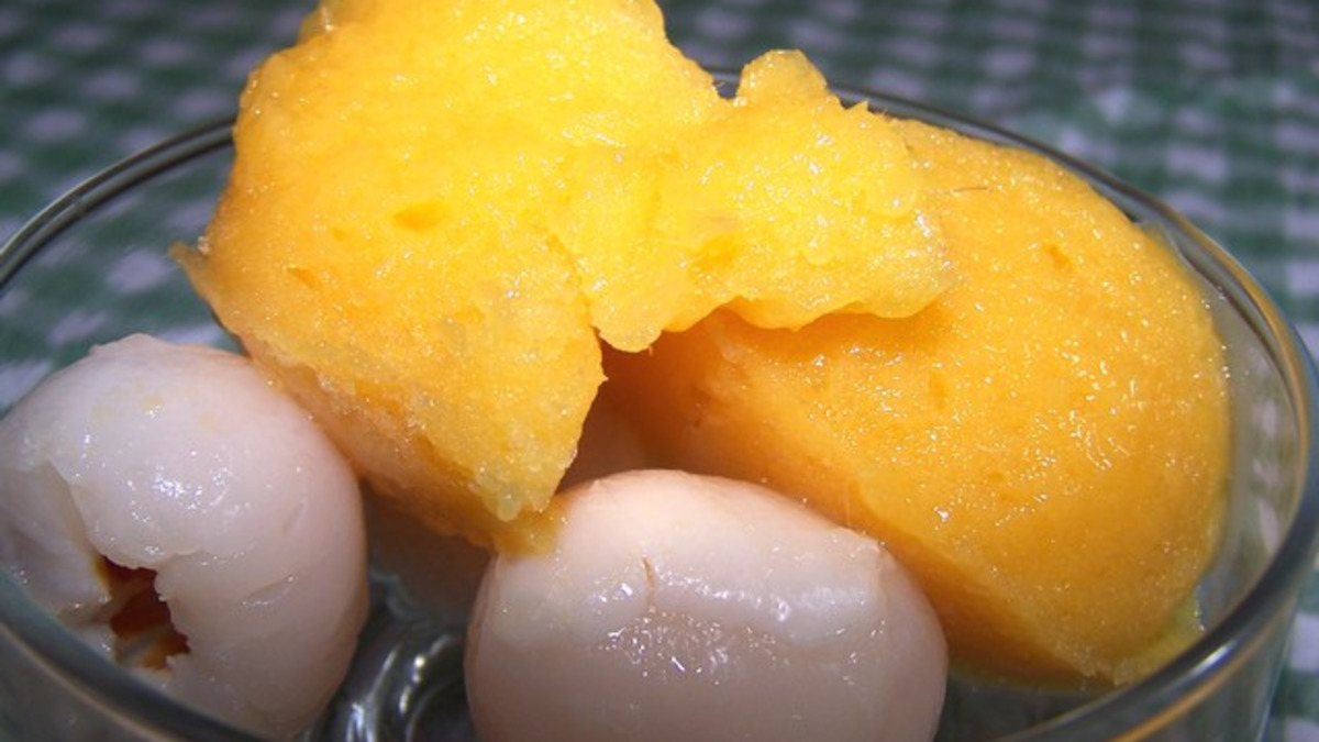 Frozen Coconut Mango Sorbet with Lime Zest
