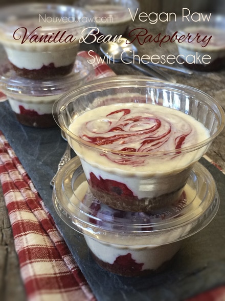 Mini Vanilla Bean Cheesecakes with Raspberry Swirl