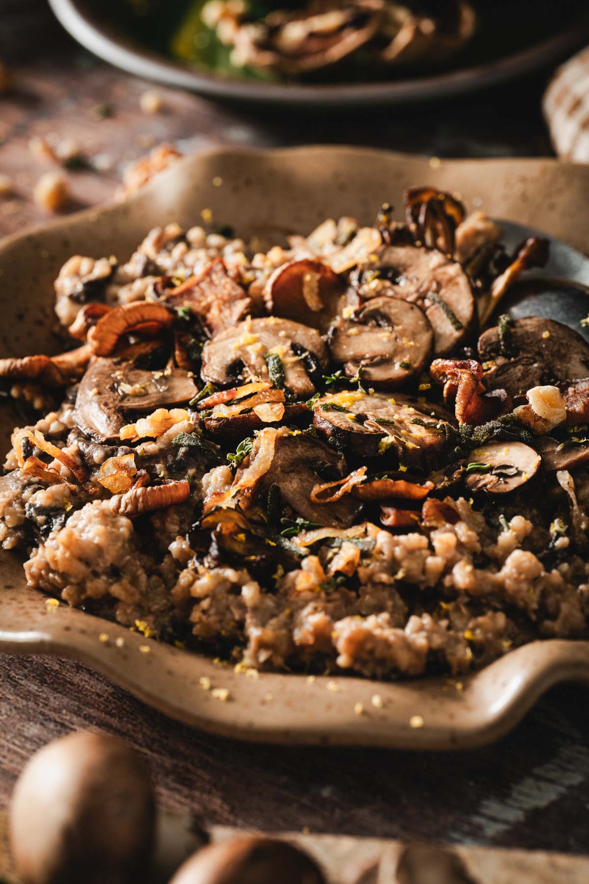Modern Simple Walnut and Mushroom Risotto