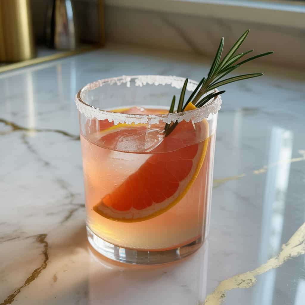 Tequila Lime Paloma Cocktail with Grapefruit and Salt Rim
