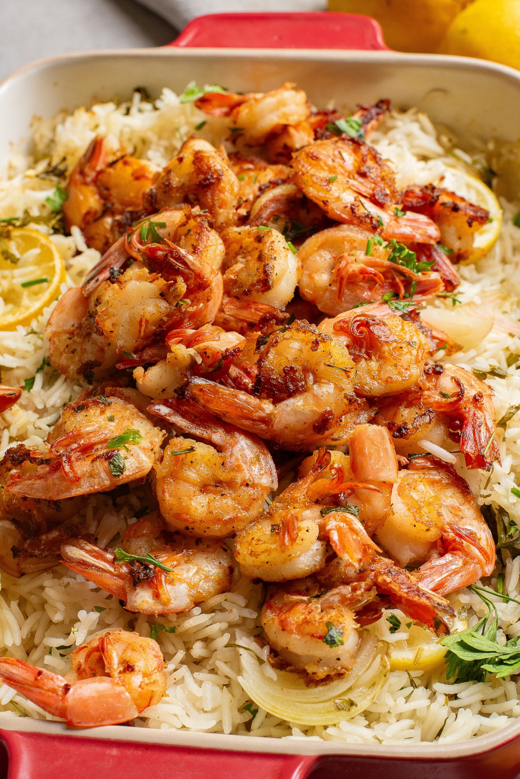 Sautéed Shrimp with Garlic and Chili over Lemon Butter Rice
