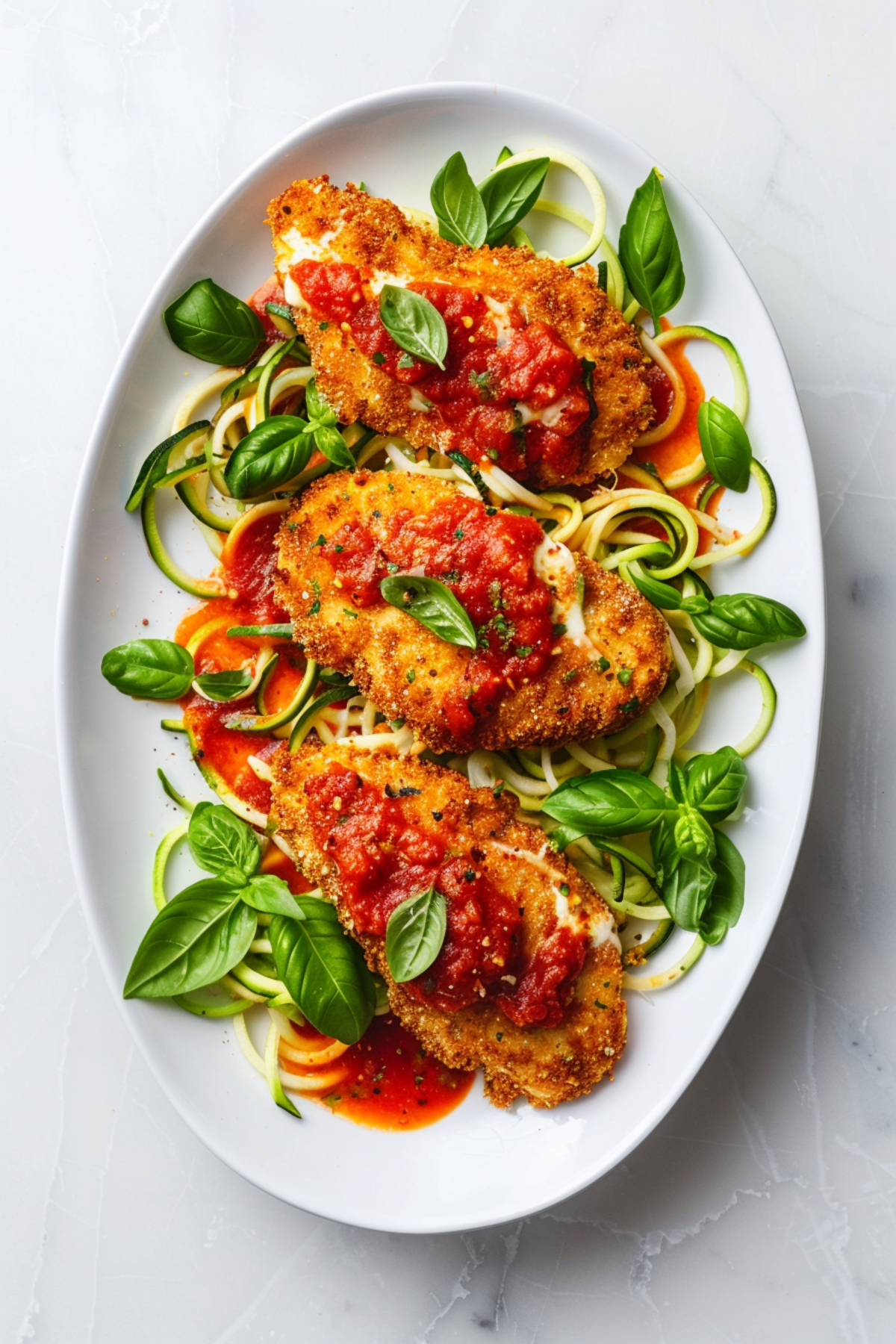 Crispy Keto Chicken Parmesan with Zucchini Noodles