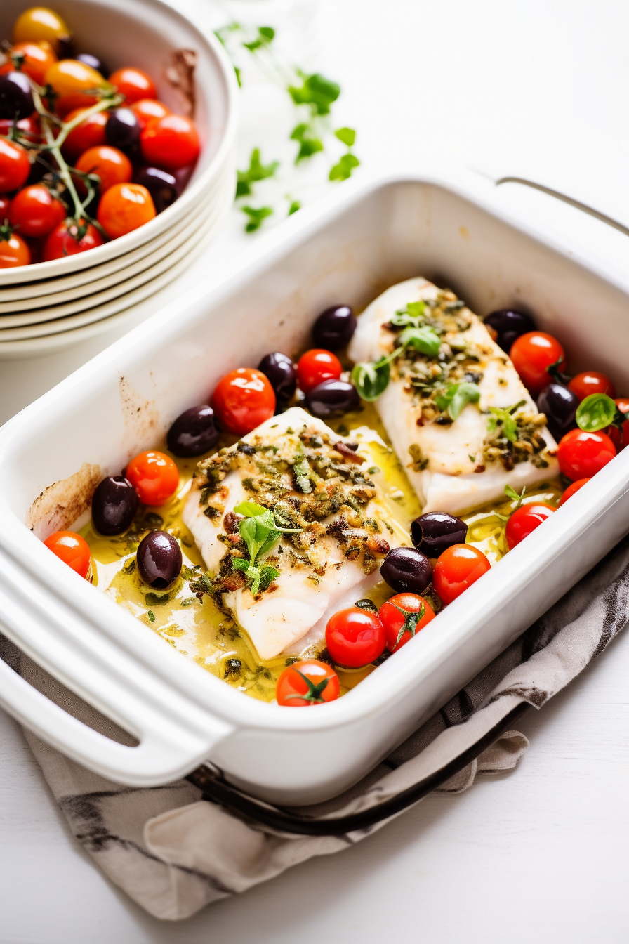 Baked Cod with Tomato-Olive Ragout