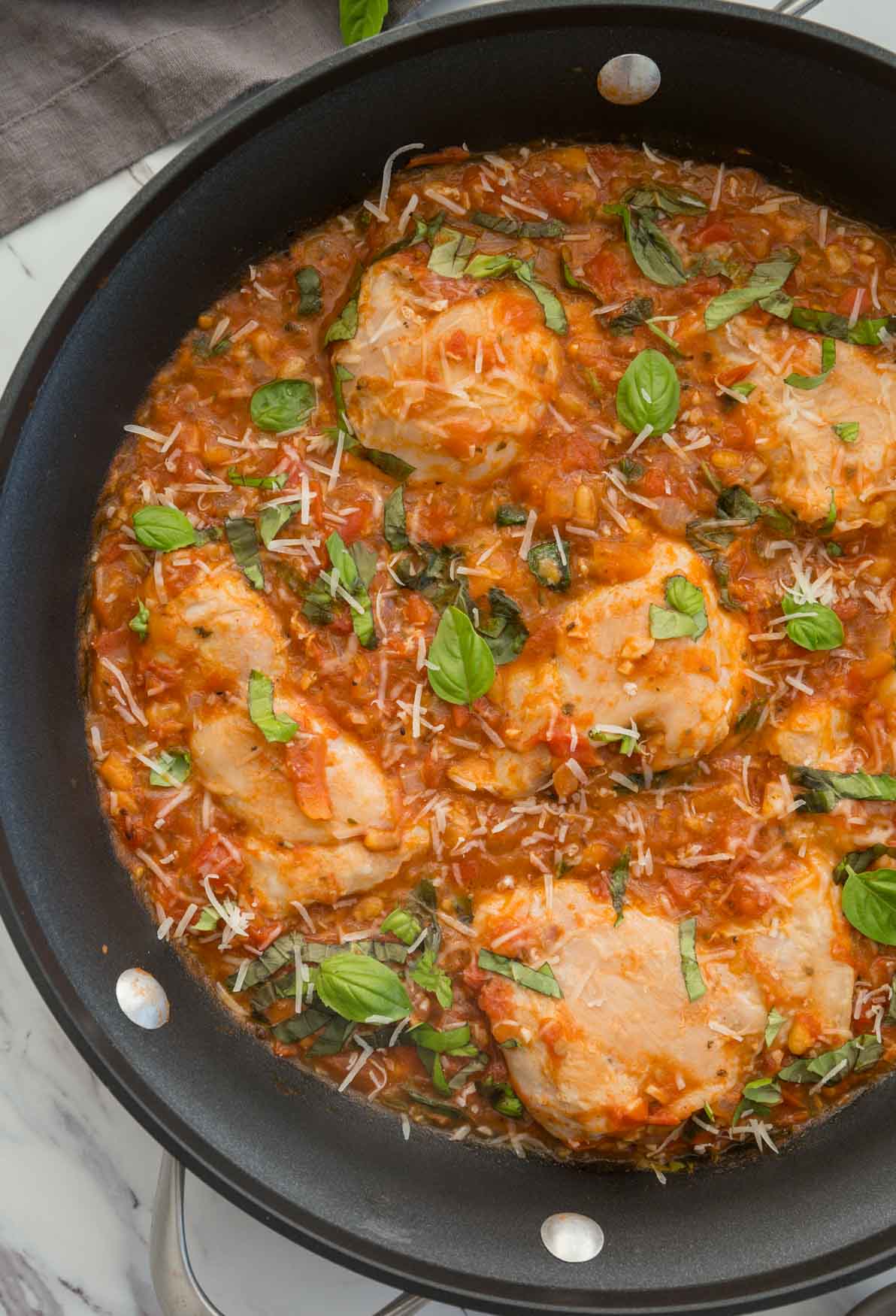 One-Pot Tomato Basil Chicken with Garlic and Parmesan