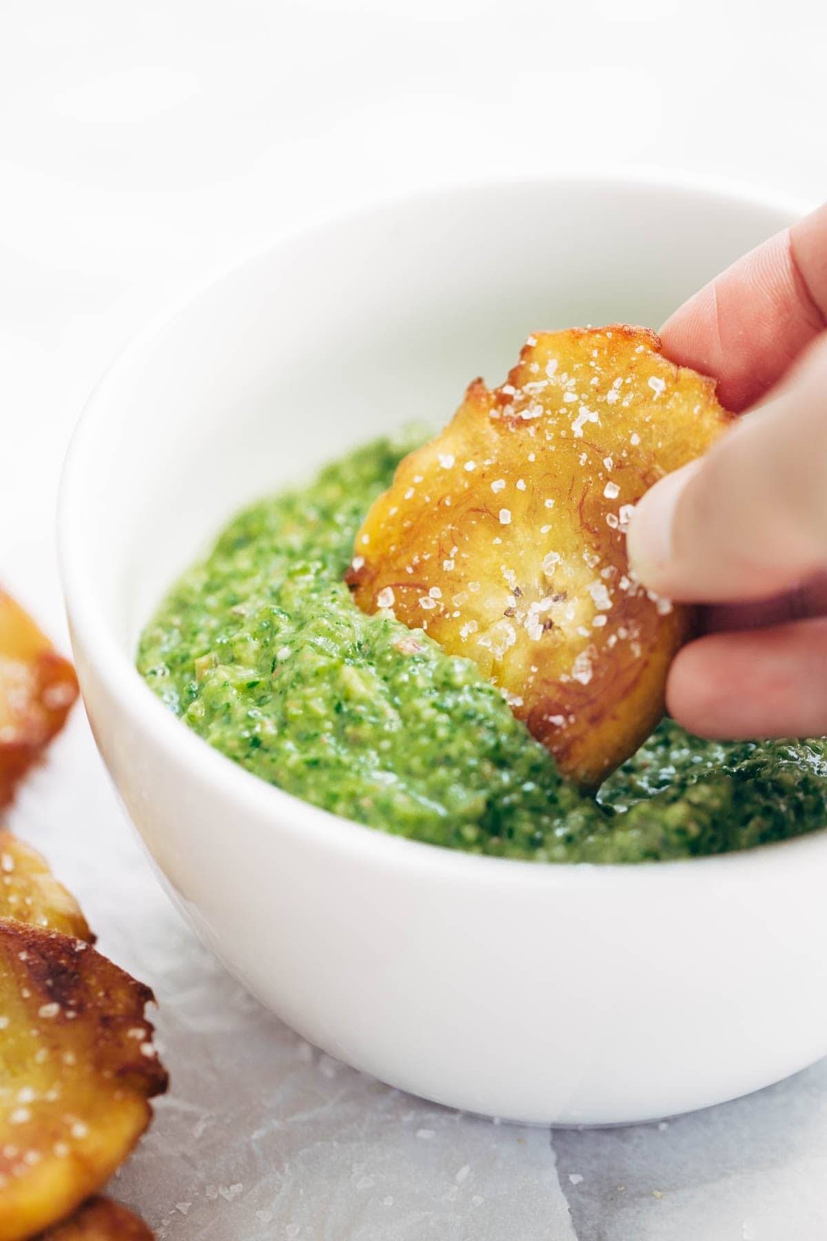 Tostones with Avocado-Cilantro Dip