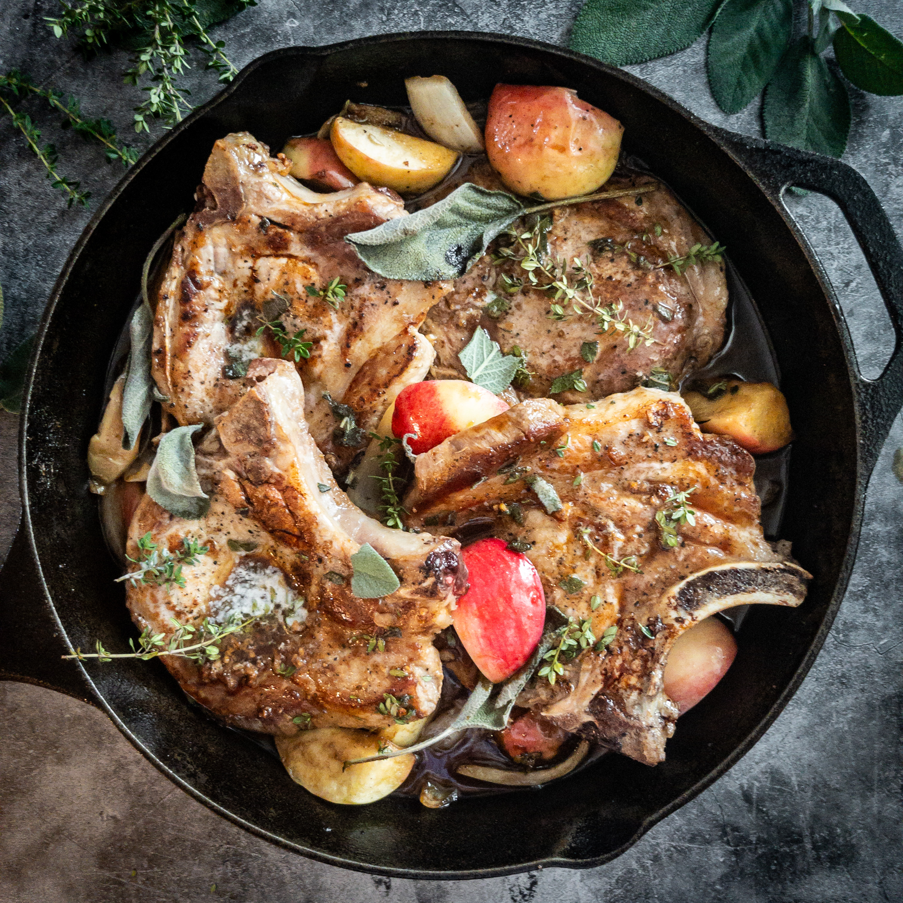 Honey-Glazed Pork Chops with Apple and Sage Pan Sauce
