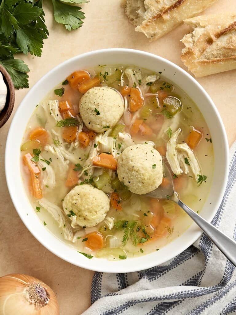 Herb-Roasted Matzah Ball Soup with Carrot and Celery
