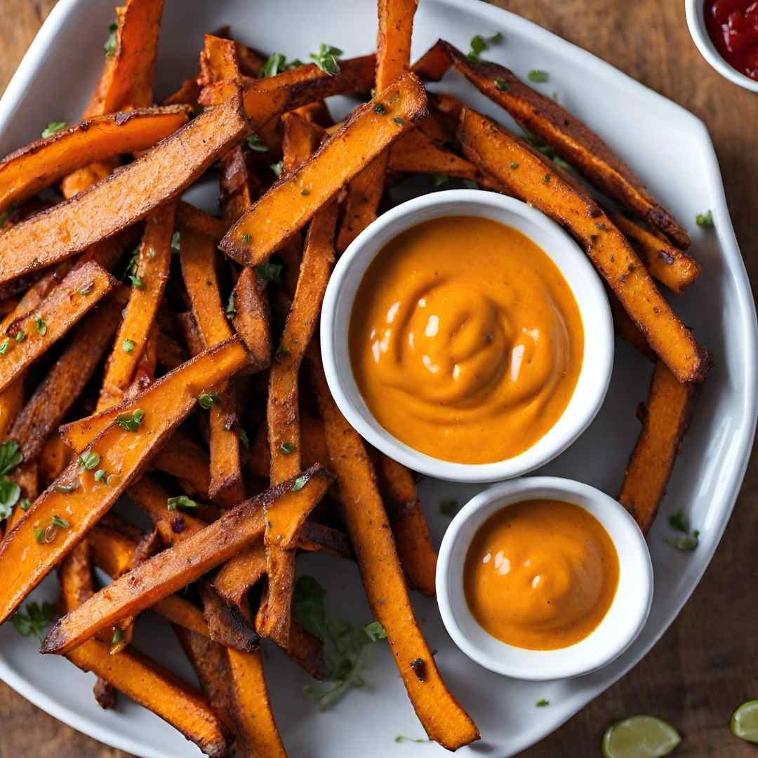 Jerk-Spiced Sweet Potato Fries with Mango Habanero Dip