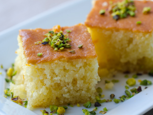Rosewater Pistachio Semolina Cake with Orange Syrup