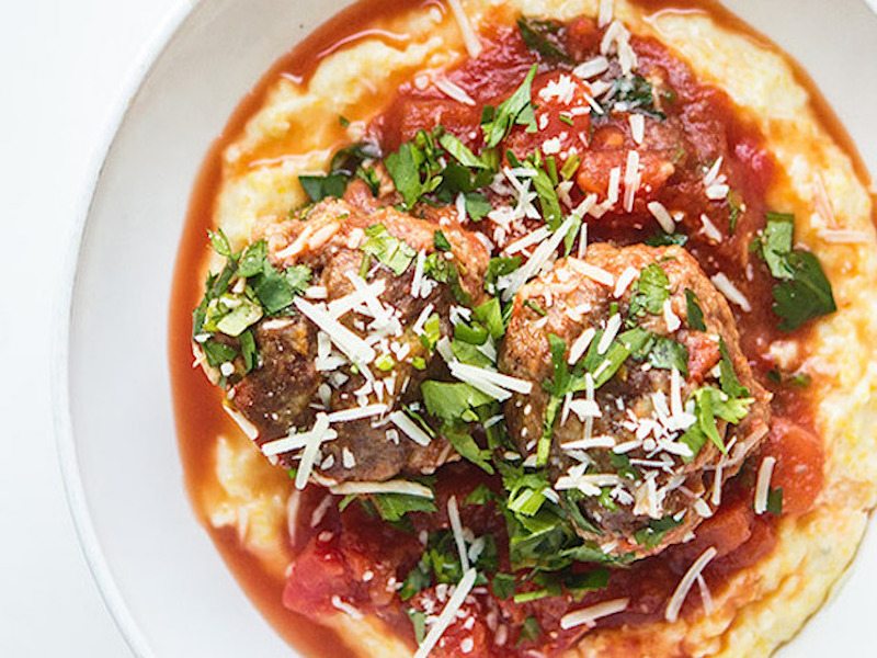 Old-World Style Italian Meatball and Polenta Bake