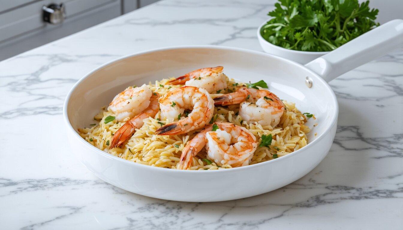 Lemon-Garlic Shrimp and Orzo Skillet